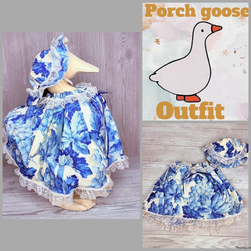 vintage hand made porch goose outfit / clothes costume floral dress / hat outfit
